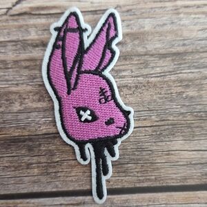 Cute Gothic Pink Bunny Rabbit Head Satanic Devil Iron On Patch